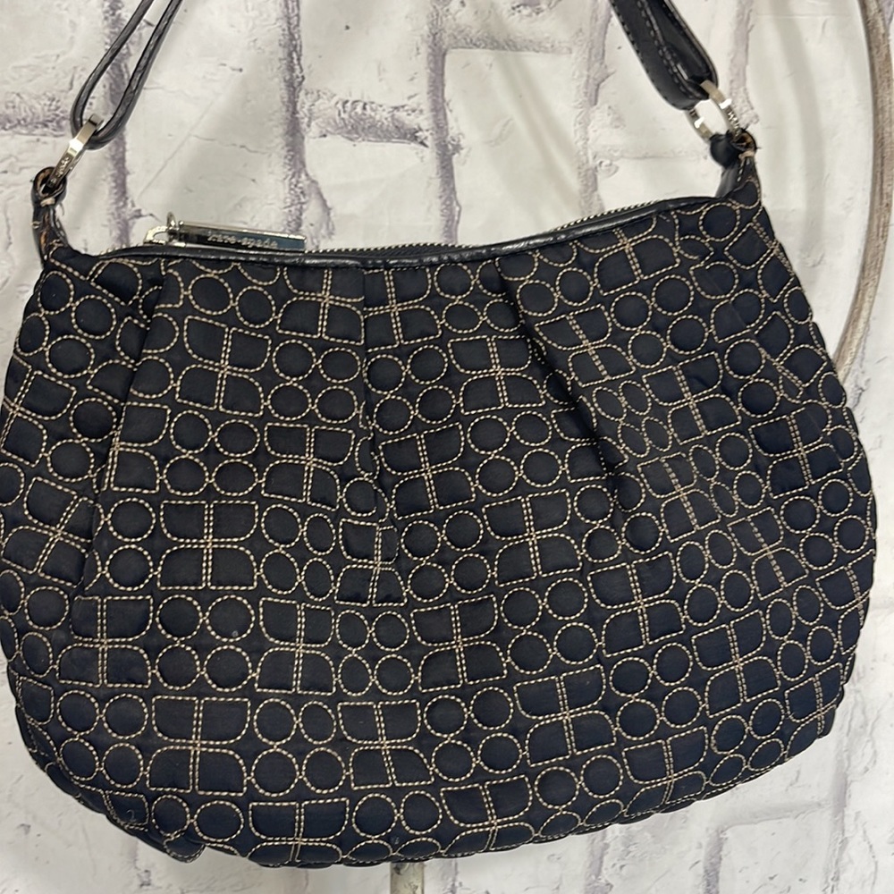 Kate Spade Amanda Purse Vintage Quilted Tan Stitched on Black Small Dot Noel